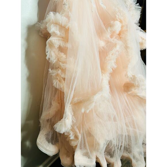 MAC DUGGAL Blush Pink Sheer Corset Hand Beaded Embroidered Ballroom Dress Size 8 - Picture 13 of 16